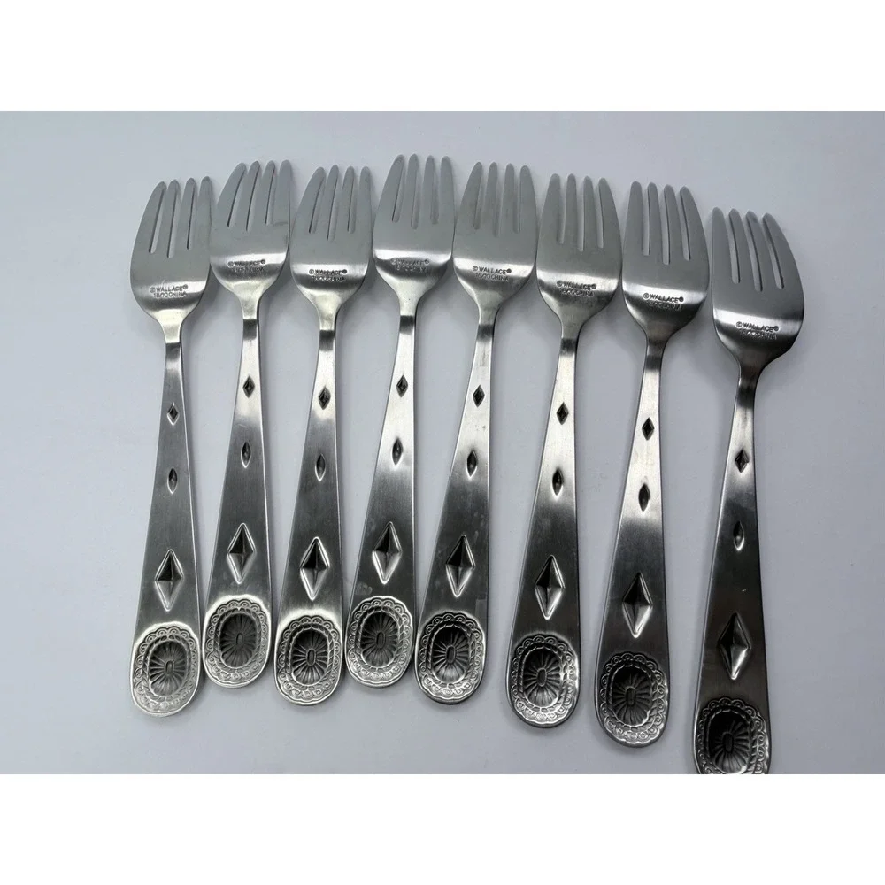 Wallace TAOS Stainless Southwest Motif Satin 8 Salad Forks 18/0 China Flatware